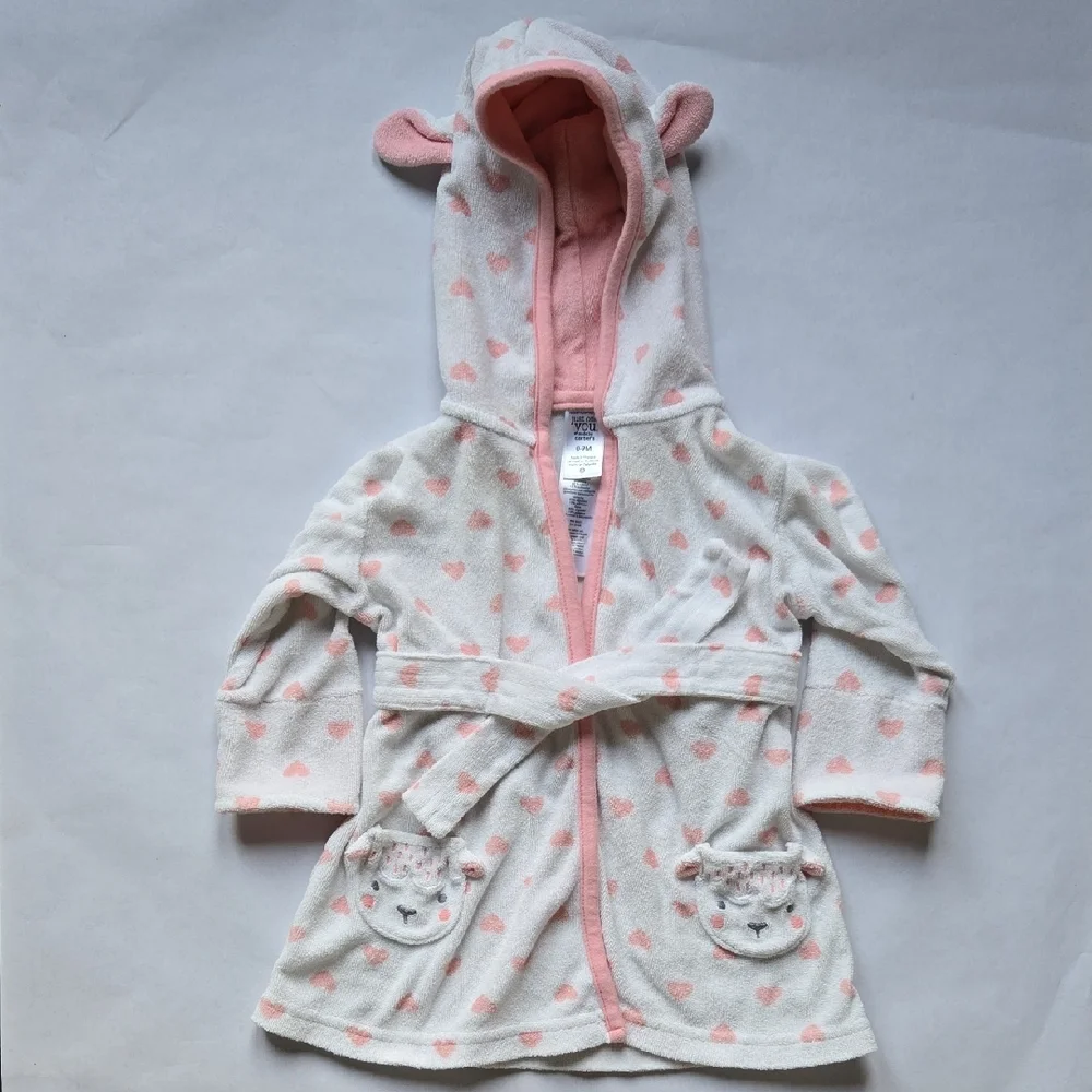 Set of 4 - Carter's Baby Girl Bath Towels and Robe Bundle.